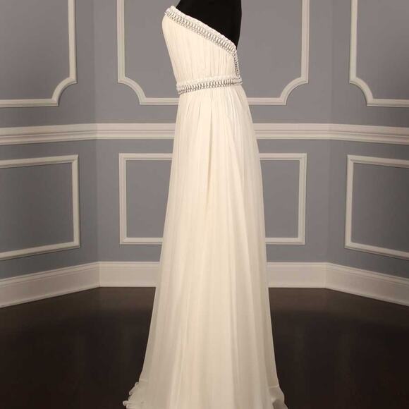 NAEEM KHAN Wedding Dress Mykonos FB049 100% Silk Chiffon Ivory Strapless Beaded - Picture 5 of 8